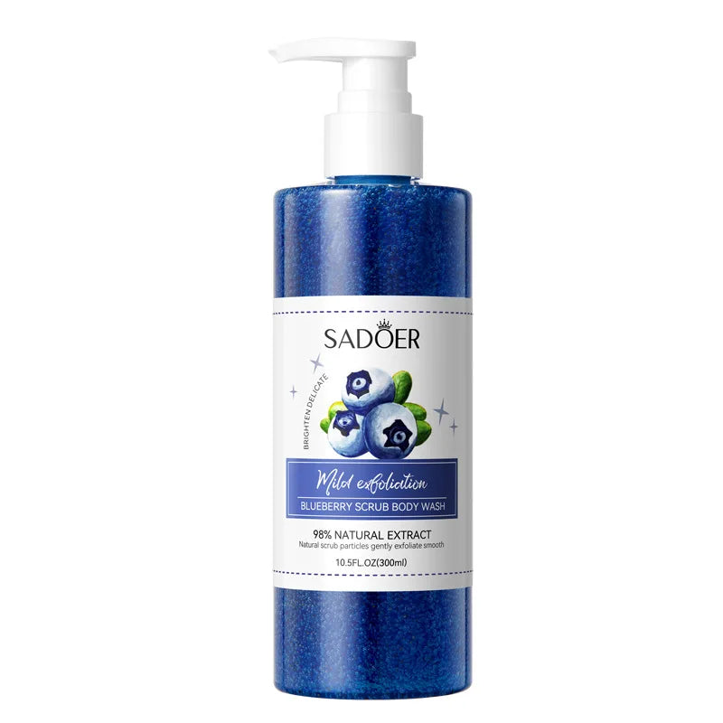 300ml Blueberry Exfoliating Shower Gel Contains Blueberry Extract, Fine Exfoliating Particles Deeply Cleanse Skin Dirt, Improve Rough Skin, Brighten Skin Tone, Make Skin Clean and Silky, and Emit a Pleasant Fragrance Halalzen