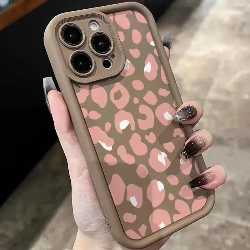 Full Screen Pink Leopard Print Phone Case For iPhone 16 15 14 13 12 11 Mini Pro Max X  XSMax  Plus   Back Cover