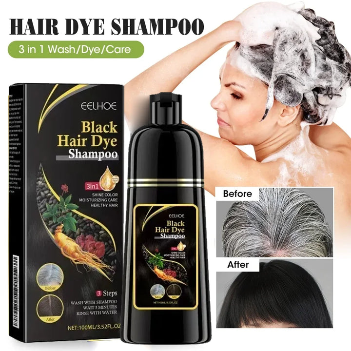 Instant Black Dye Shampoo Black Brown Hair Coloring Natural Herbal Ginseng Hair Repair Shampoo Grey White Hair Dyed Black