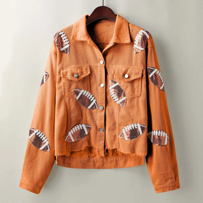 Womens Fall Winter Corduroy Football Sequin Jacket Slim Fit Baseball Casual Jacket Danger Days Button Up Shirts Outwears куртка