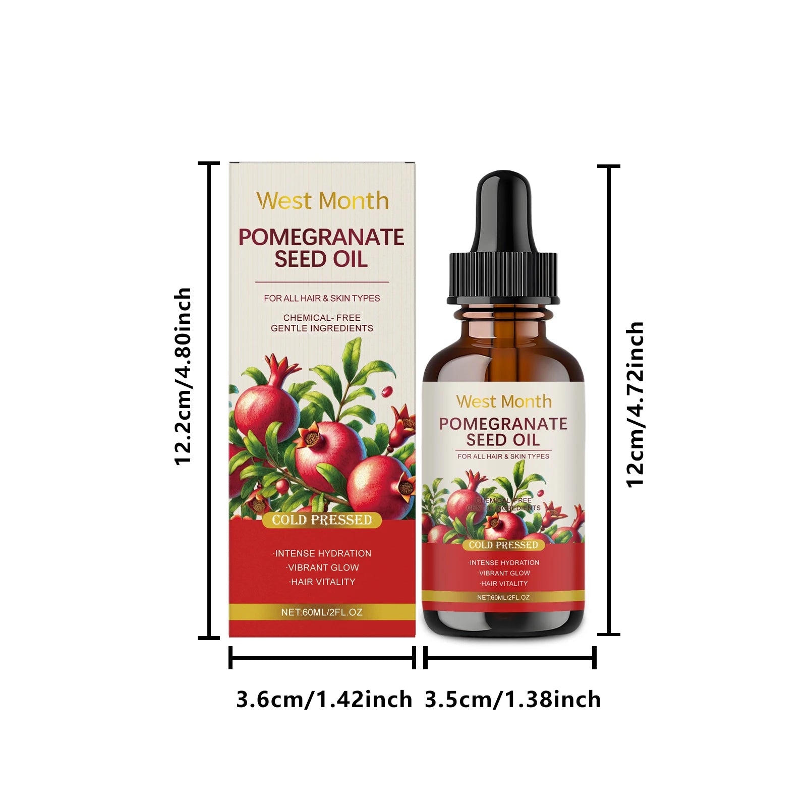 West Month 60ml Pomegranate Seed Moisturizing Essential Oil Gentle Hydrating Body Skin Care for Overall Nourishment