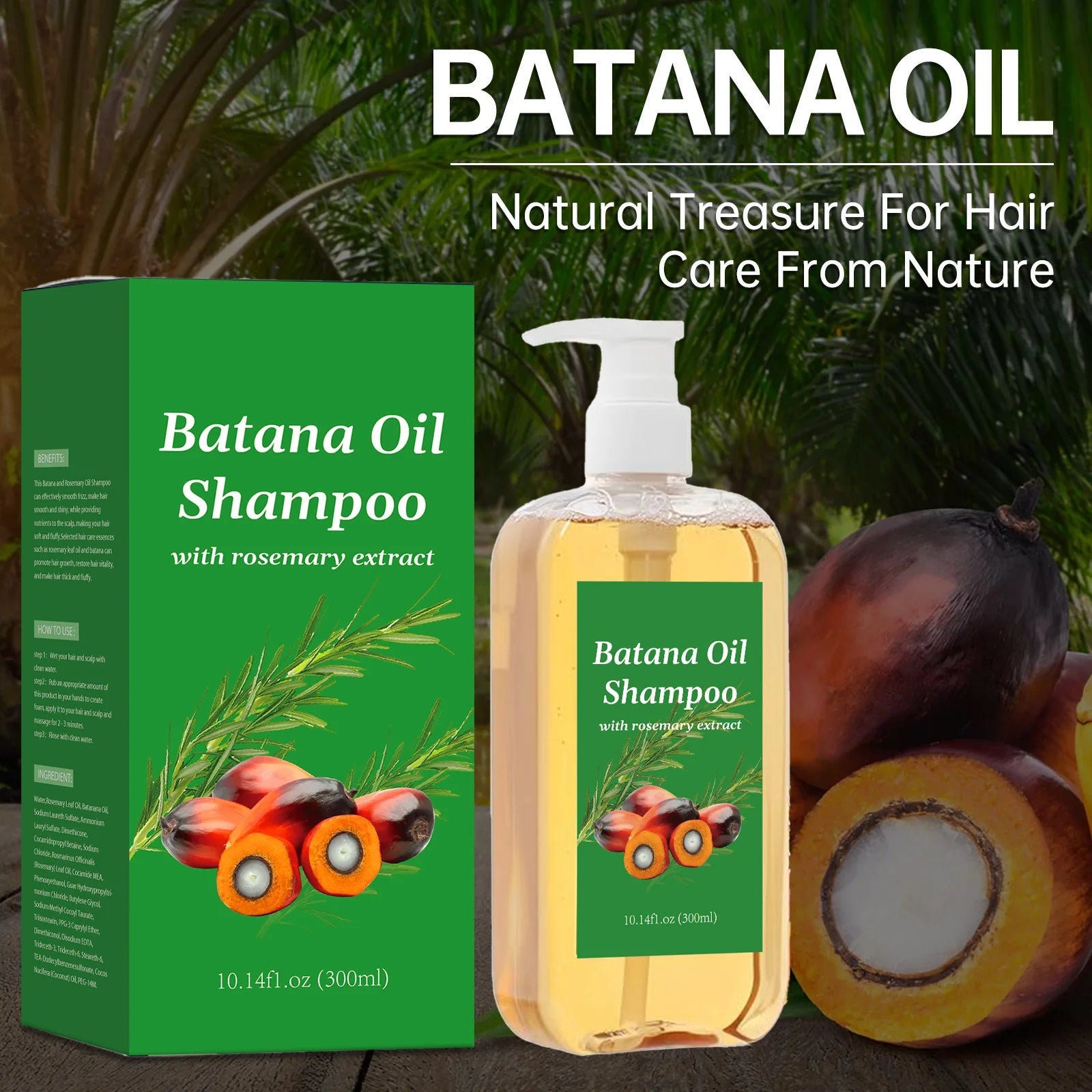 300ML Batana Oil Shampoo Nourishing Hair Growth Strengthens Restore Damaged Split Hair Scalp Cleansing Dandruff Control Care Halalzen