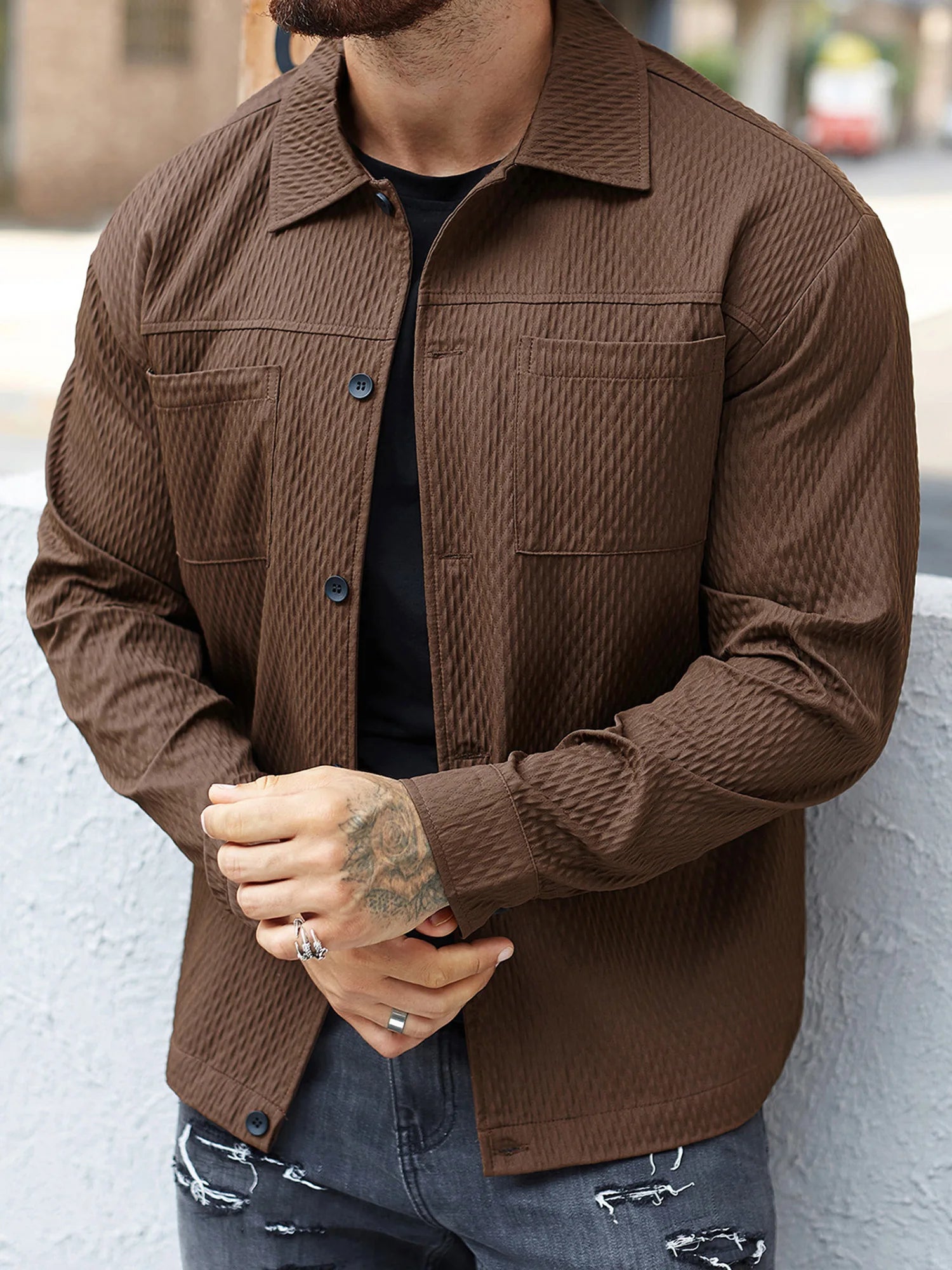 Men s Casual Shirt Jacket Regular Fit Solid Color Long Sleeve Button-up Tops Spring Fall Streetwear Fashion Outwear Coat