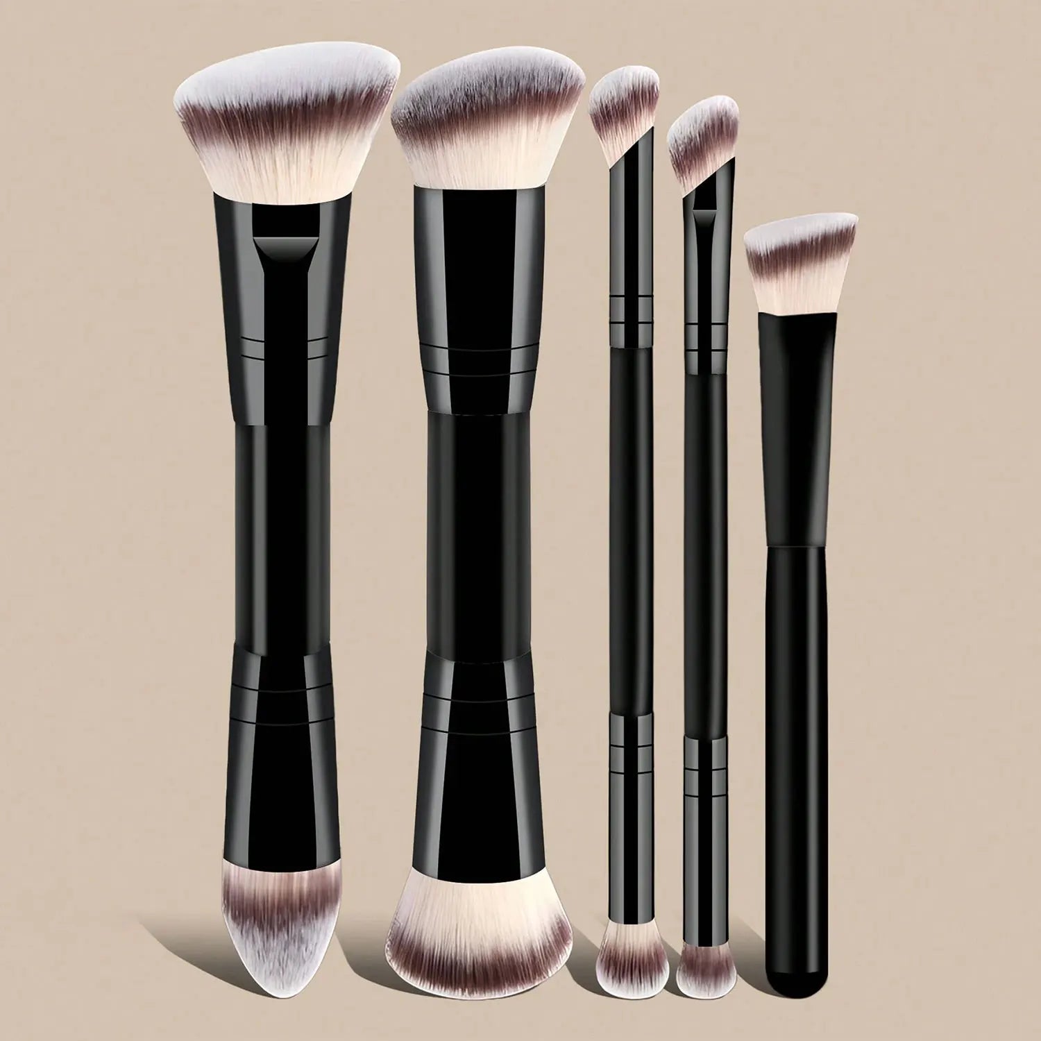 Makeup Brush Set with Sponges and Puffs, 5/7/12/15-Piece Travel Beauty Tools for Foundation, Powder, Blush and Eyeshadow