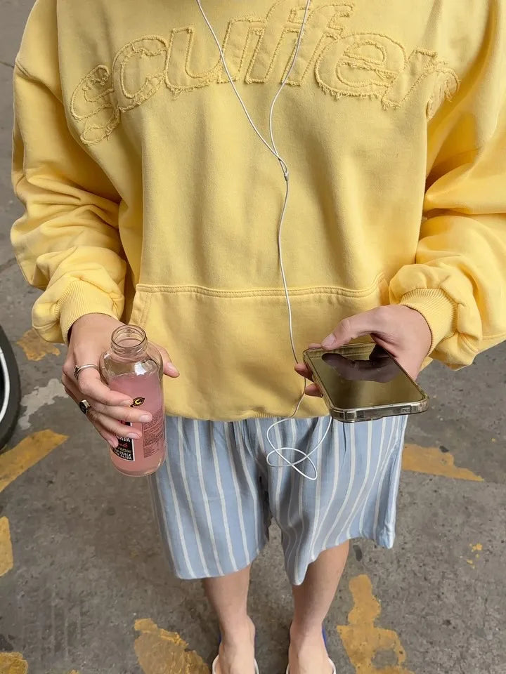 Y2k Yellow Embroidery Loose Sweatshirt Women Korean Harajuku Style Casual Pullover Long Sleeve Crop Top Street Fashion Unise