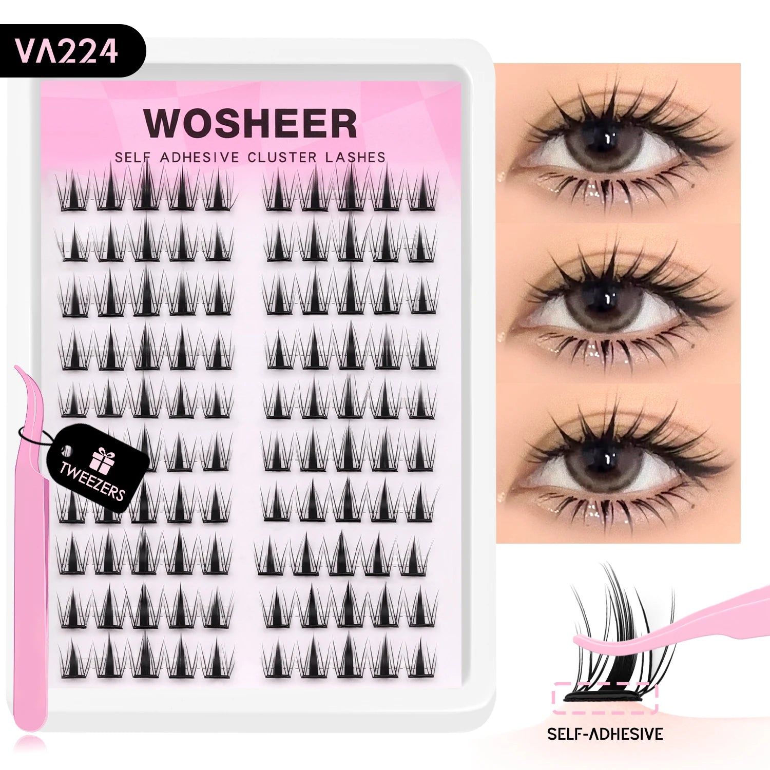 WOSHEER Manga Self Adhesive Lash Clusters Kit Natural Reusable Eyelash Clusters No Glue Needed Pre Glued Cluster Lashes Halalzen