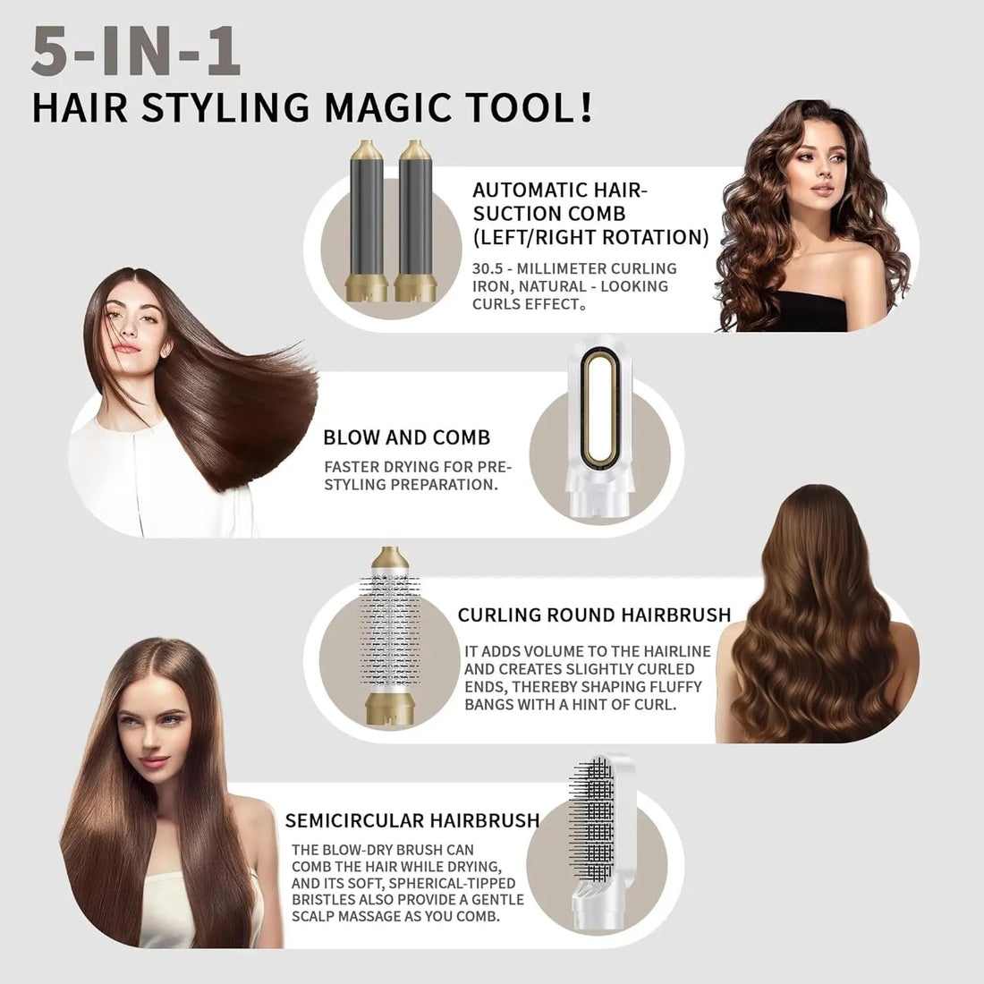 High-Quality New Styling Set 5-In-1 Curling Iron Brush Hot Air Comb Hair Straightener Hairdresser/Stylist Accessories Gift Halalzen