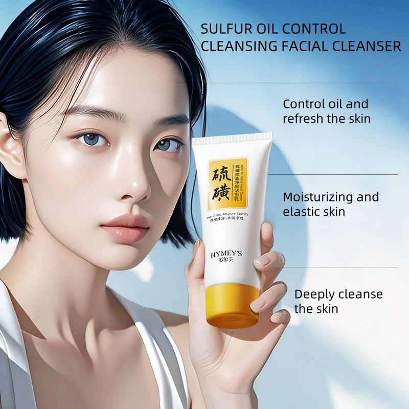 100g Sulfur Oil Control Cleansing Milk, Containing Sulfur, Hydrolyzed Wheat Protein, Purslane Extract, Deeply Cleanses and Moisturizes, Removes Deep-Seated Facial Impurities, Controls Oil, and Improves Dry Skin Halalzen