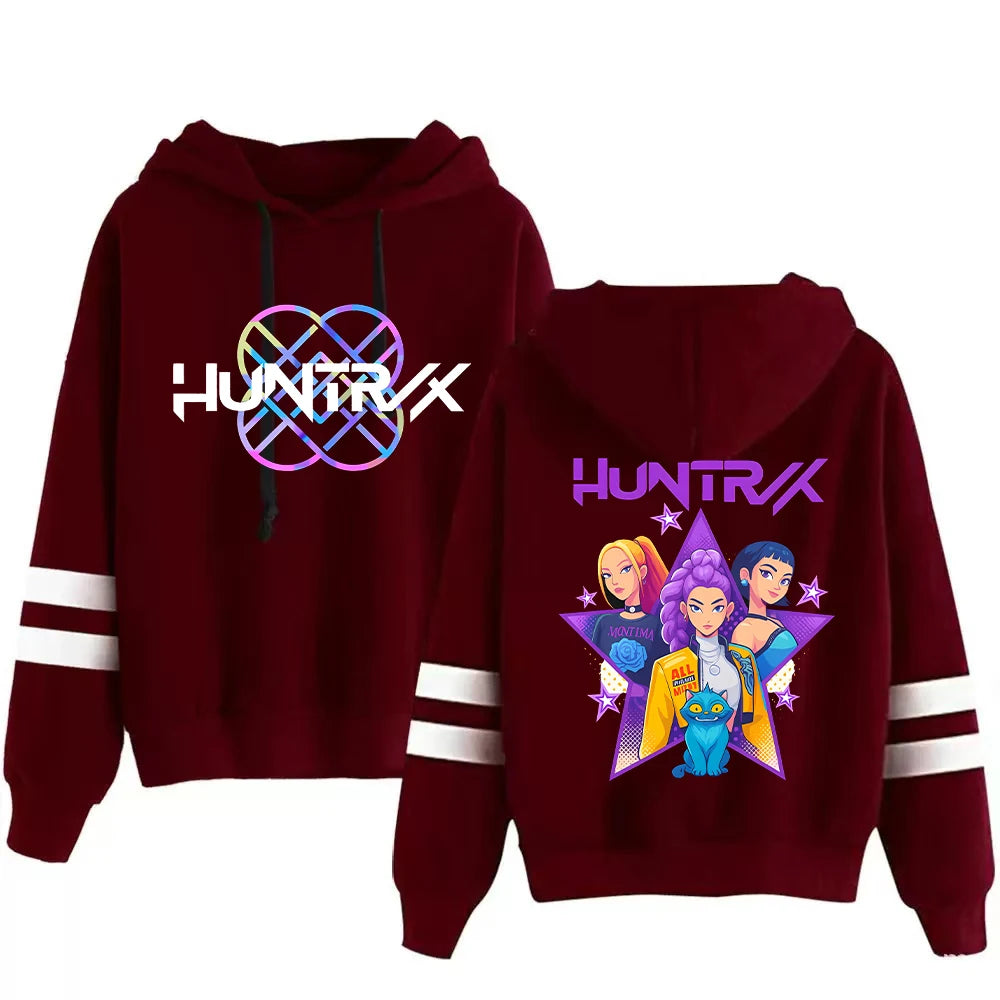 Y2k Anime Kpop Demon Hunter Hooded Hoodies Woman Cartoon Huntrix Kpop Rumi Graphic Hoodie 90s Casual Long Sleeve Pullovers Tops