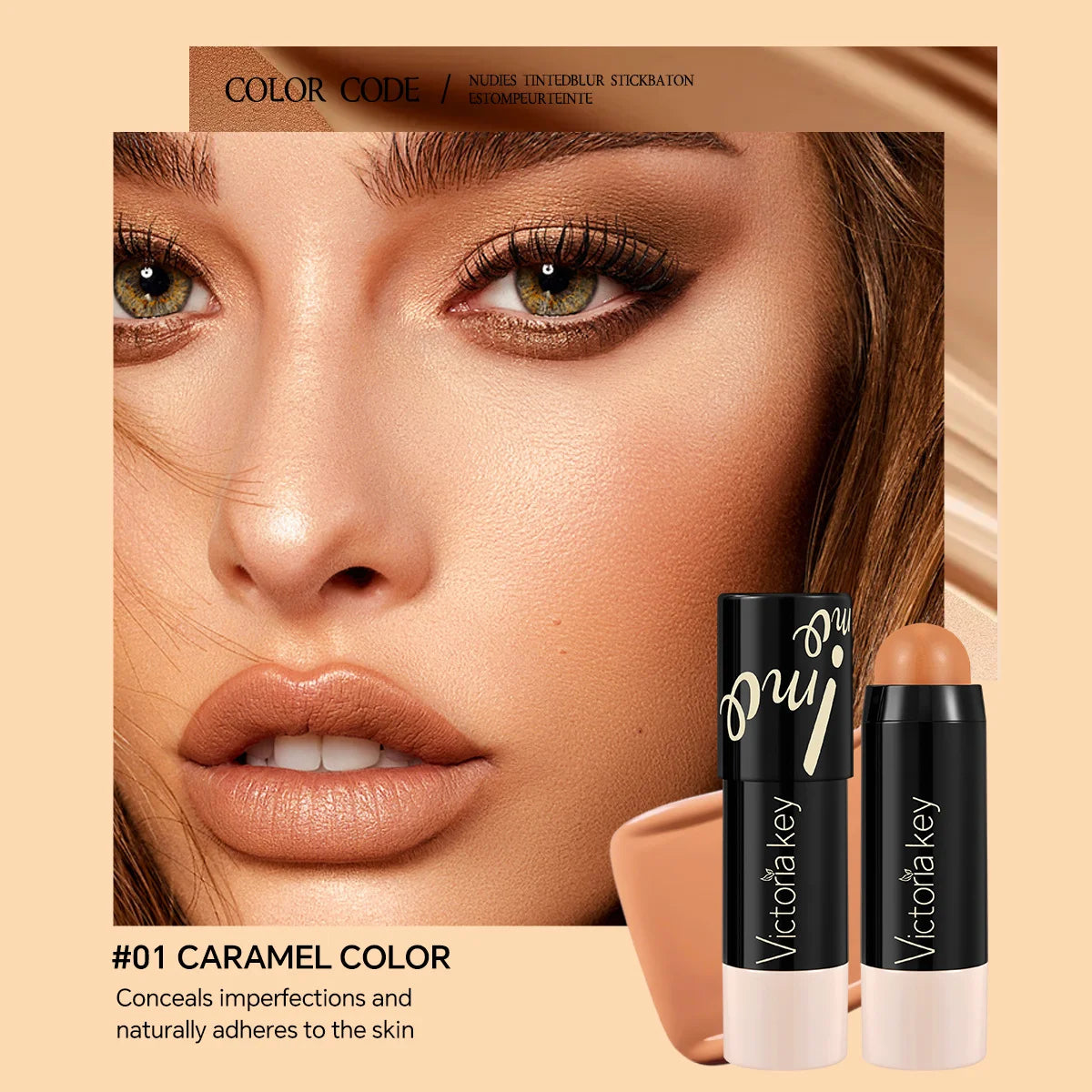 2-in-1 Foundation & Concealer Stick, Waterproof Long Wear, Full Cover, Hide Blemishes, Smooth Base Makeup
