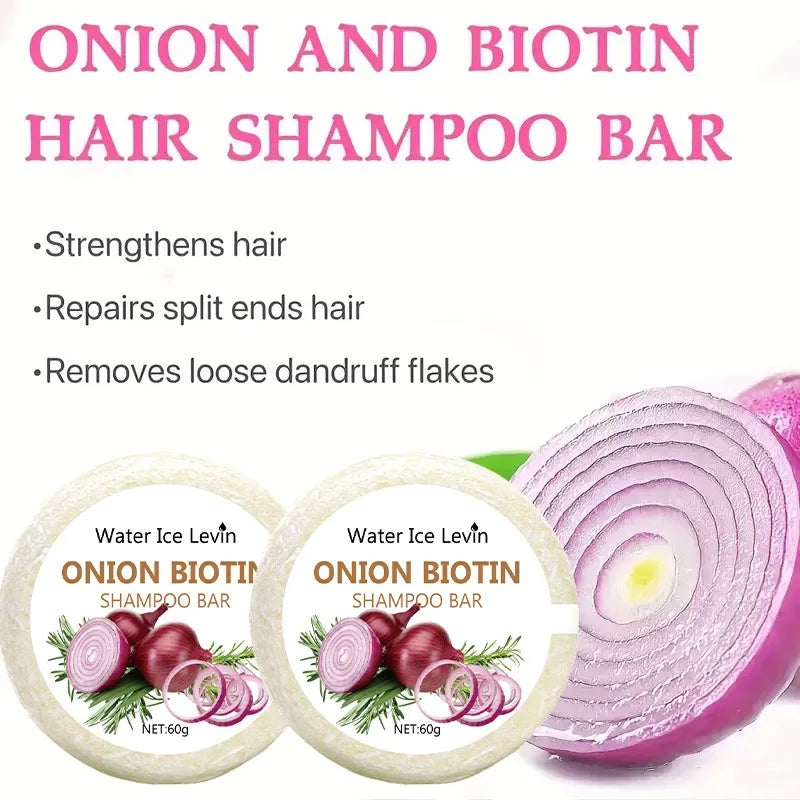 Onion and Biotin Shampoo Soap - 60g, Suitable for All Hair Types, Moisturizing and Smoothing, Rich in Rosemary Extract Halalzen