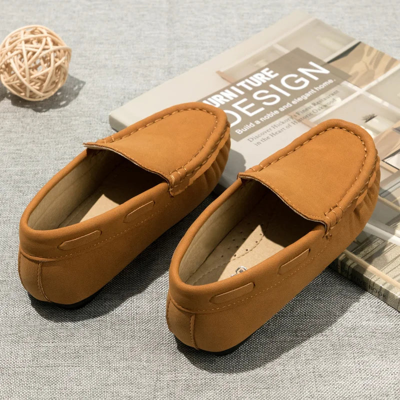 Spring Summer Kids Shoes Boy Girl Casual Shoes Breathable Brown Rubber Sole Children's Boys Girls Flat Leather Shoes Moccasins