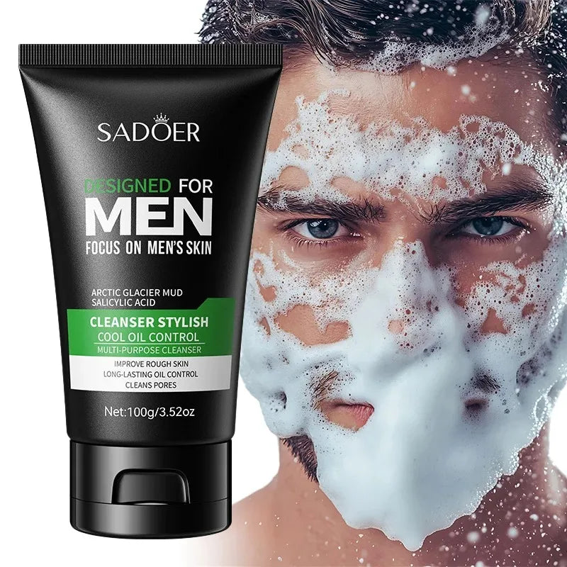 Deep Cleansing Men's Facial Cleanser, Oil Control, Moisturizing, Blackhead Removal, Lightening Dark Spots, Shrinking Pores, Removing Acne Marks, and Fine Facial Cleansing Milk 100g Halalzen