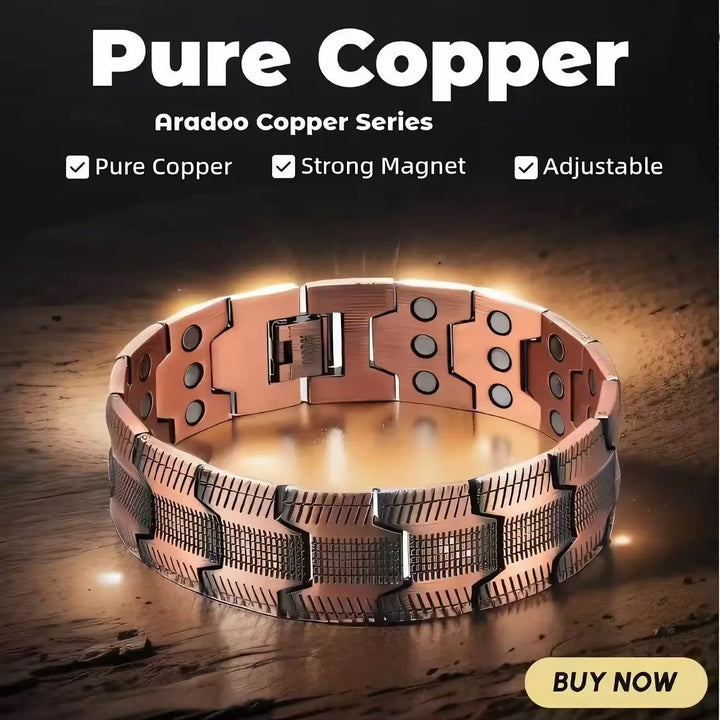 Pulsera de cobre magnética de 3 hileras para hombres - Brazalete ajustable con herramienta gratuita, regalo de San Valentín para papá y esposo