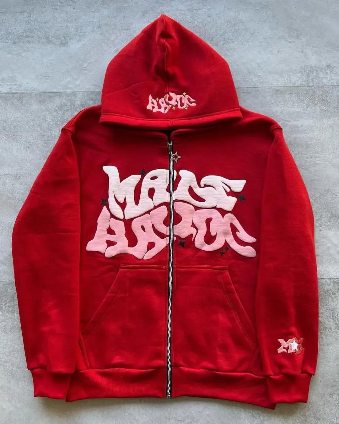 American retro star and letter printed zipper hoodie for men and women Y2K Spring and Autumn cardigan jacket