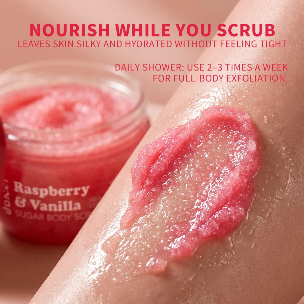 Raspberry Vanilla Sugar Body Scrub Gentle Exfoliation Remove Dead Skin Smooth Soothed Skin Soft Fragrance Shower Body Care