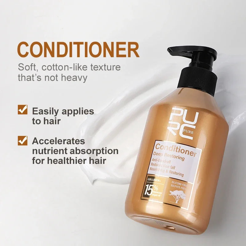 PURC Morocco Argan Oil Shampoo Conditioner Set Smoothing Nourishing Repair Damaged Frizz Hair Scalp Treatment Hair Care Halalzen