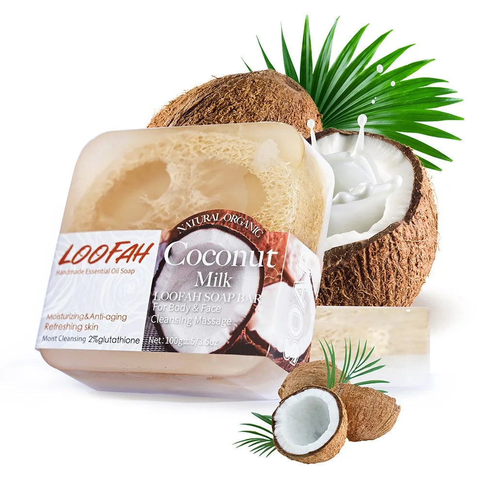 100g Coconut Milk Organic Glycerin Loofah Soap Deep Cleansing Whitening Moisturizing Skin Kojic Acid Face Wash Bath Soap