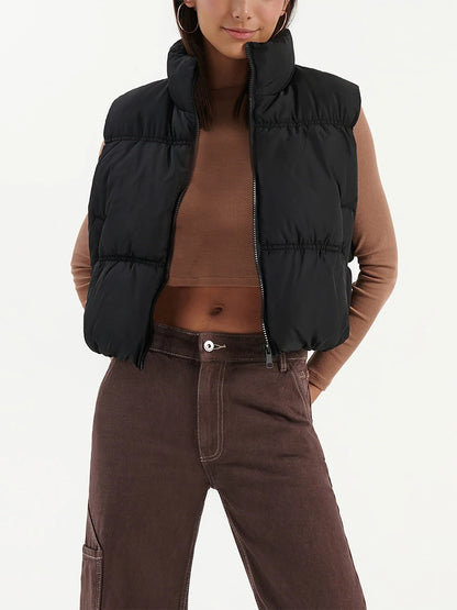 Women s Winter Quilted Waistcoat Solid Color Lightweight Zip Stand Collar Winter Vest Sleeveless Jacket