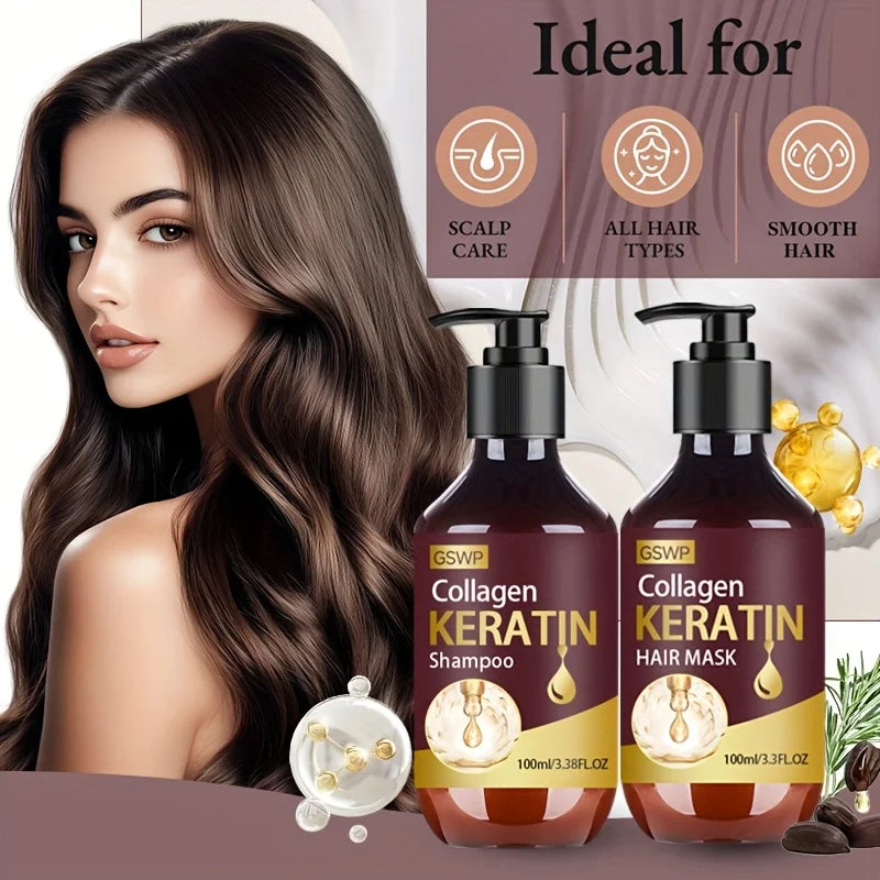 GSWP 4-Piece Keratin Care Set: Keratin Shampoo, Conditioner, Hair Mask, and Hair Oil for Deep Moisturizing. Halalzen
