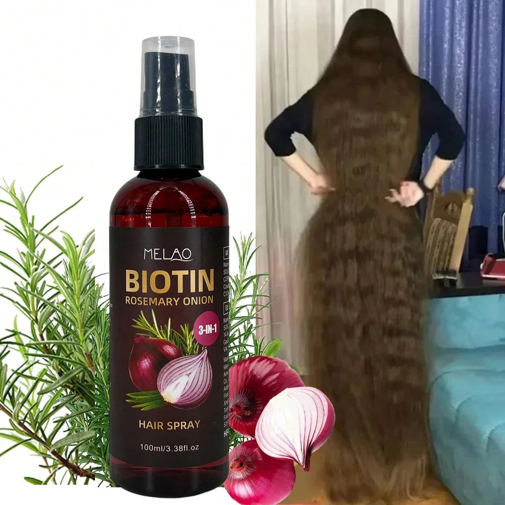3 in 1 Biotin Rosemary Onion Hair Spray, MELAO Leave-In Conditioner & Detangler Spray, Tames Frizz, Adds Shine & Softness