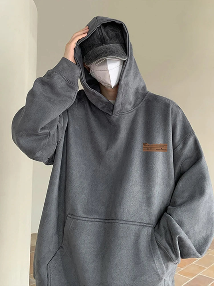 2025 New Suede Hooded Sweatshirts For Men Autumn Y2K Streetwear Printed Hoodies Hip Hop Fashion Retro Fleece Hoody Clothes