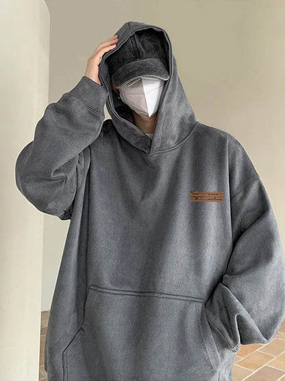 2025 New Suede Hooded Sweatshirts For Men Autumn Y2K Streetwear Printed Hoodies Hip Hop Fashion Retro Fleece Hoody Clothes