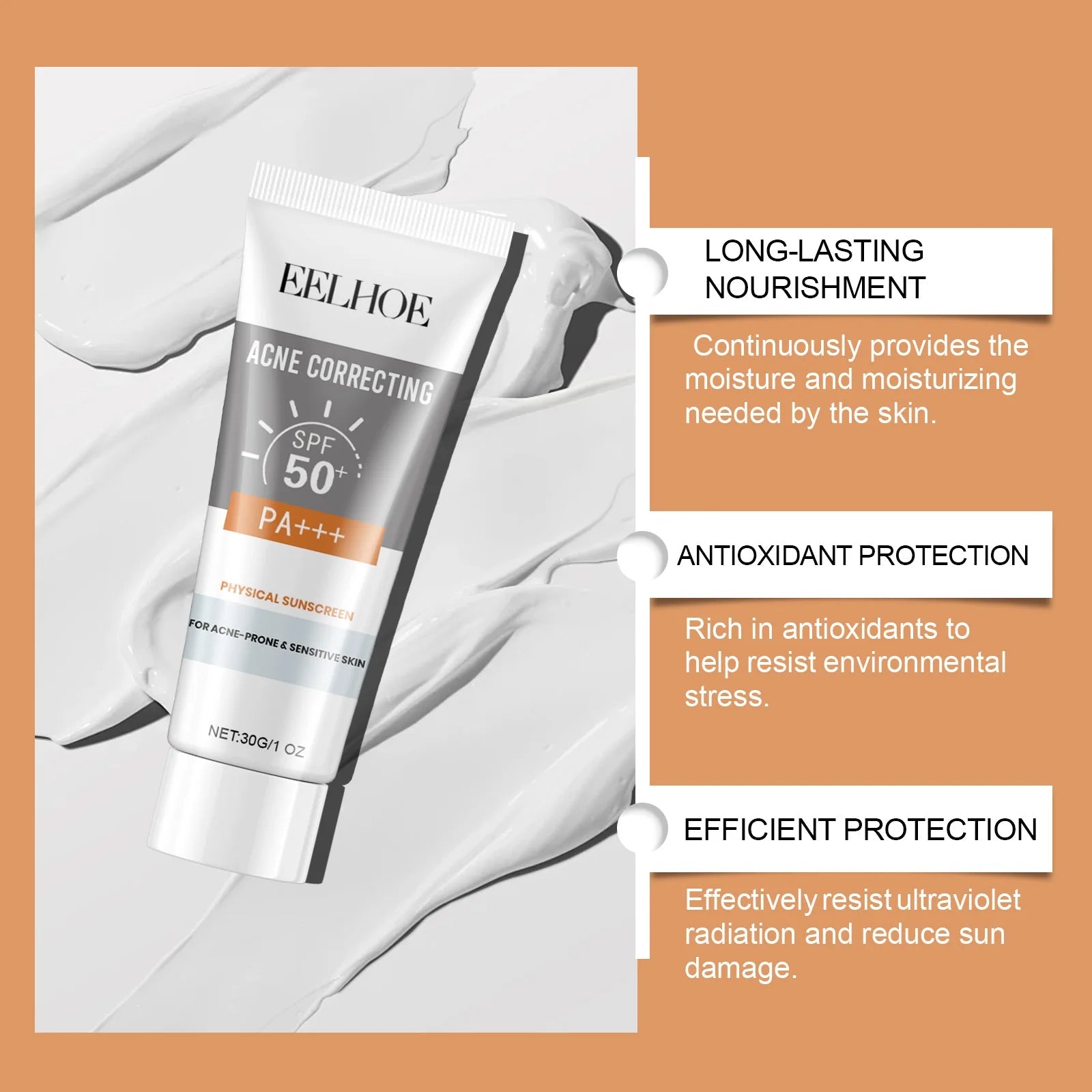 Deep Hydration Sunscreen Cream SPF 50+ UV Whitening Cream Korean Moisturizing Skin Care Tool for All Skin Type Cosmetics 30g Halalzen