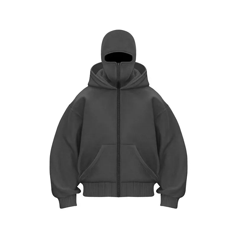 2025 Autumn/Winter Men's Zipper Double Hoodie Casual Sports Shirt with Hooded Mask Design Sports Jacket Top Outdoor Activities