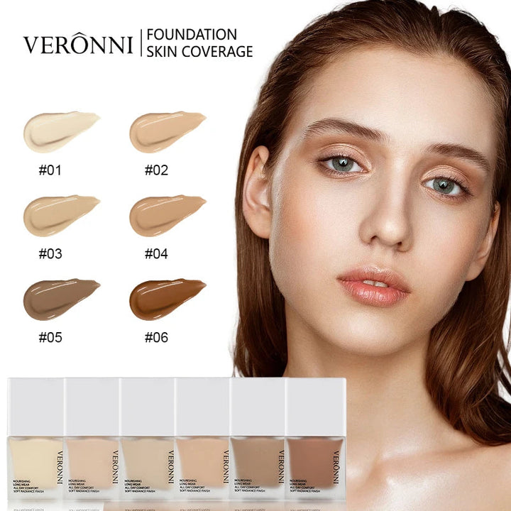 VERONNI Liquid Foundation Cream for Face 10ml High Coverage Makeup Base Sunscreen SPF30 Waterproof Concealer Makeup Foundation Halalzen