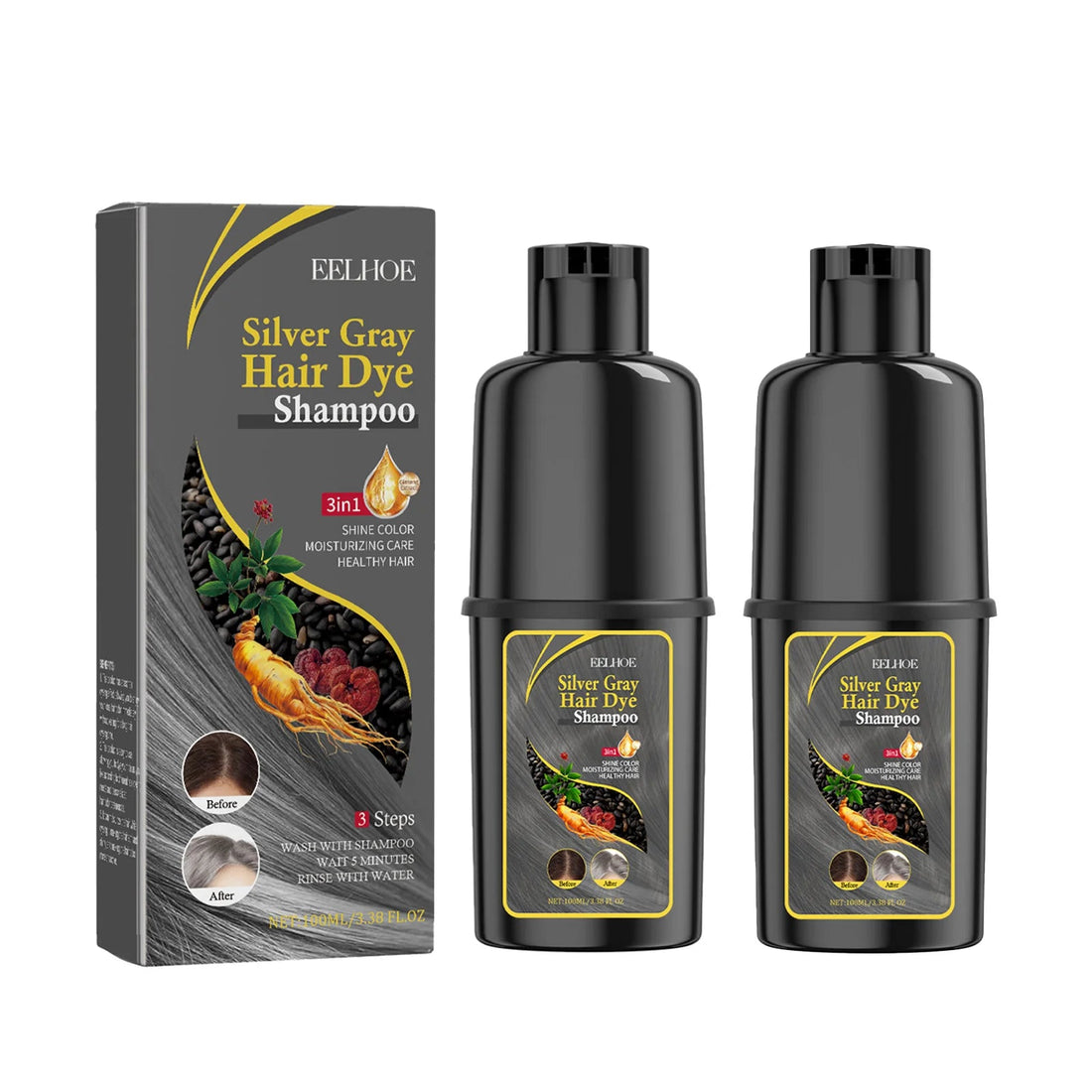 EELHOE 100ml Hair Dye Shampoo Silver Gray Quickly Dye Moisturize Make Hair Soft Shiny High-efficiency Dye Safe Gentle Hair Care HALALZEN