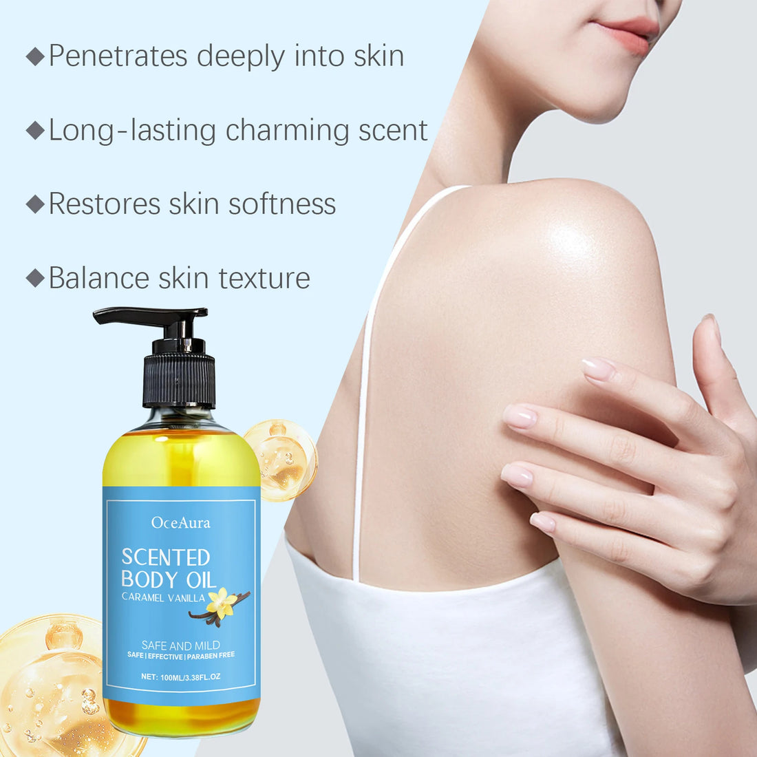 Vanilla Body Massage Oil Improve Moisturizing Relieve Stress Strengthen Nourishing Muscle Relaxing Body SPA Plant Essential Oils