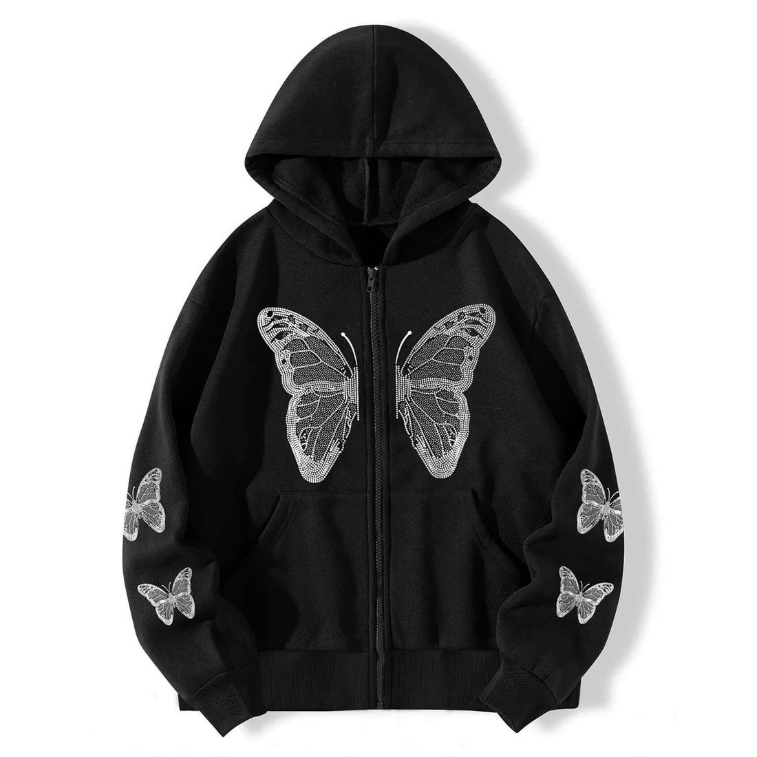 New Streetwear Autumn Butterfly Printed Zip Up Hoodie Women Harajuku Y2k Jackets Cardigan Gothic Punk Clothes Sweatshirts