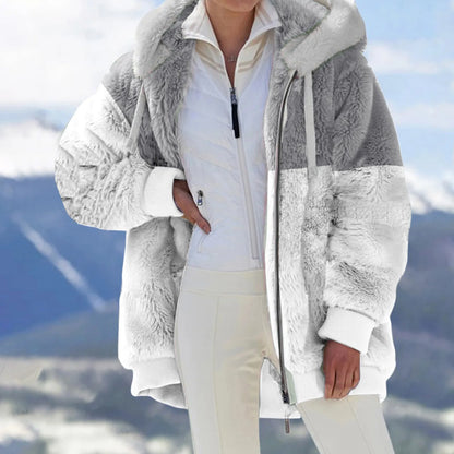 2025 Women Autumn Winter Jacket Female Coat Causal Soft Hooded Fleece Plush Warm Outdoor Overcoat Faux Fur Fluffy Zipper Top