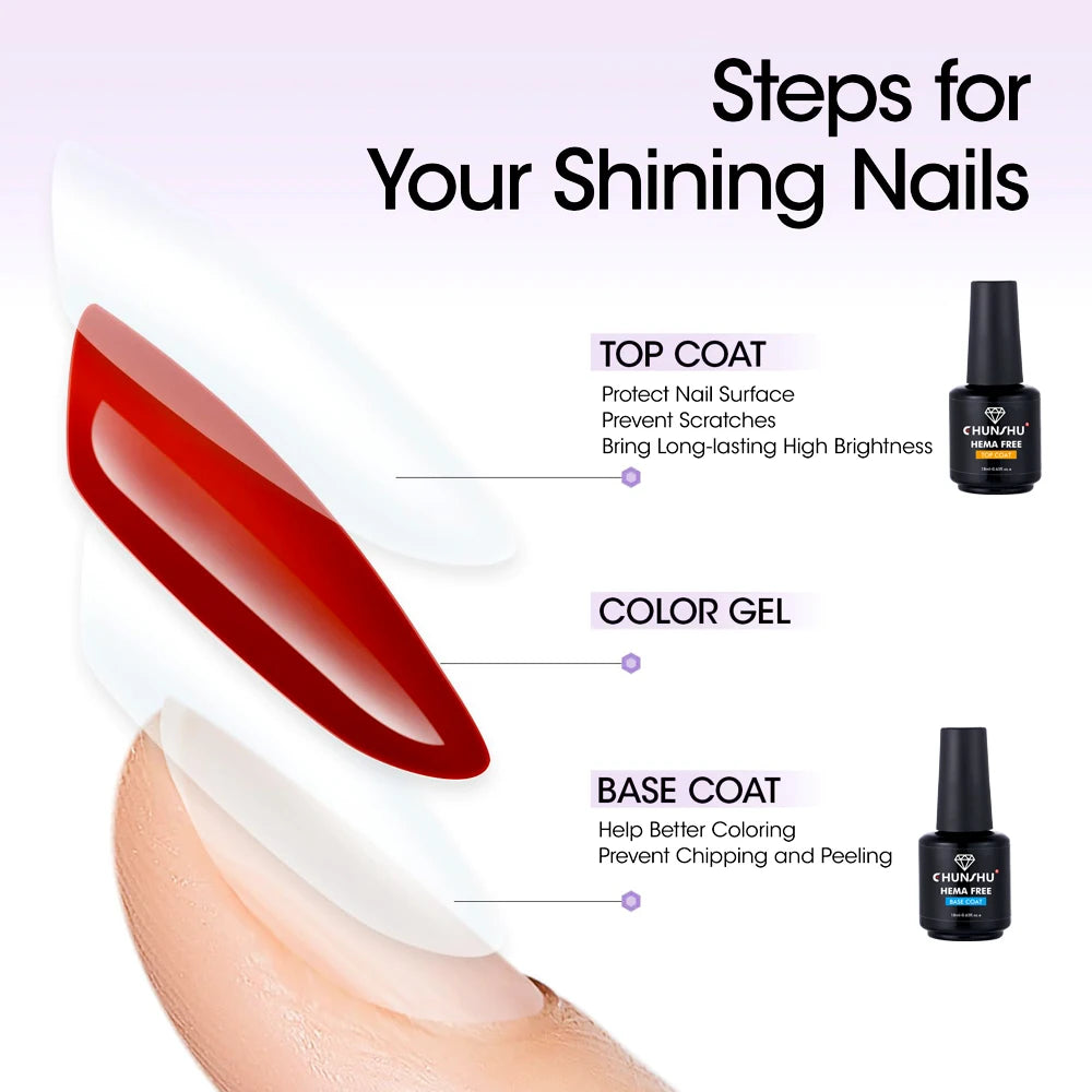 CHUNSHU 18ML Hema Free No Wipe Top Coat Semi-permanent Rubber Base Gel Polish Soak off Long Lasting Ultra Shiny Manicure Nails D