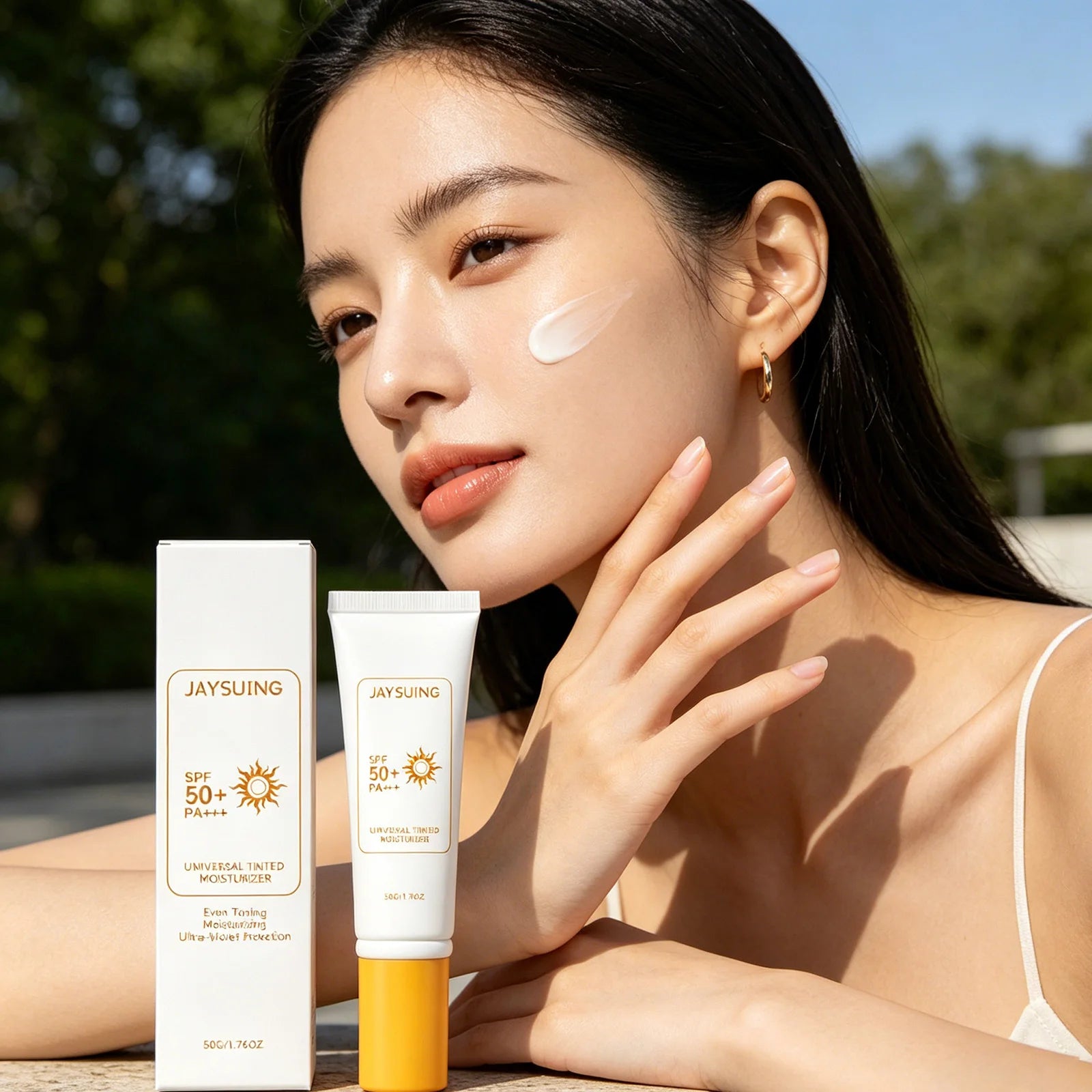 Jaysuing Tinted Sunscreen Spf 50 Anti UV Protection Waterproof Even Skin Tone Matte Finish Summer Outdoor Tinted Moisturizer 50g