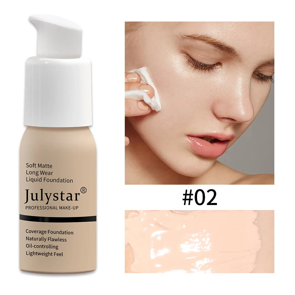 10 Colors Matte Liquid Foundation, Waterproof Long‑lasting Lightweight Oil Control Concealer Facial Base Makeup