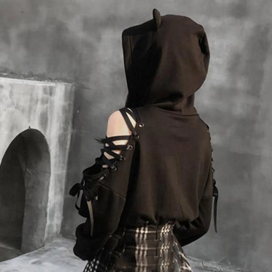 Autumn Sweatshirt For Women Cat Long Hooded Cute Blouse Sweatshirt Women'S Hoodie Pullover Ear Sleeve Women'S Sudaderas De Mujer