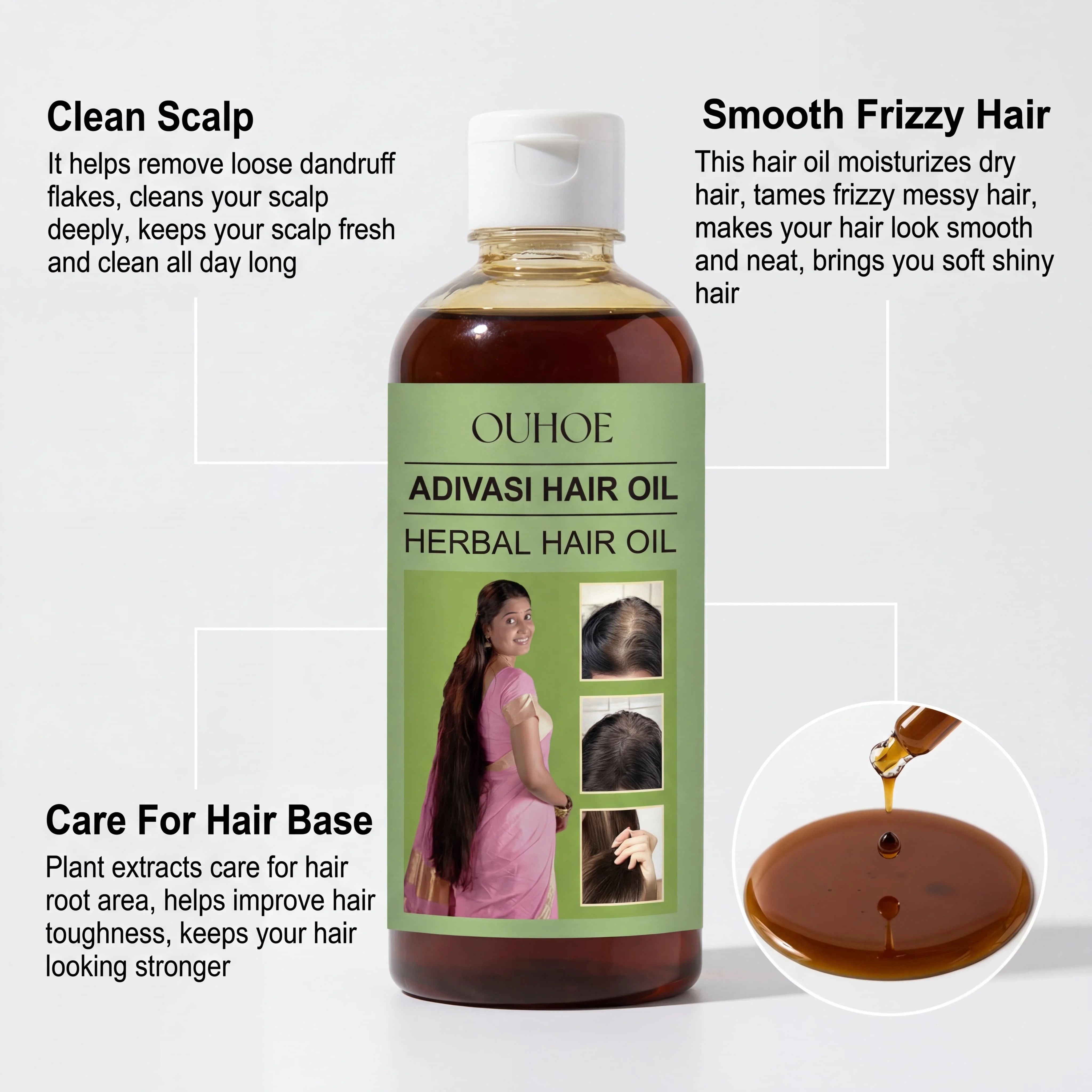 Herbal Hair Oil Nourishing Scalp Treatment Strengthening Serum For Dry Damaged Hair Vitamin E Ginger Root Extract Smoothing Frizz Deep Conditioning Moisturizing Anti Breakage 100ml