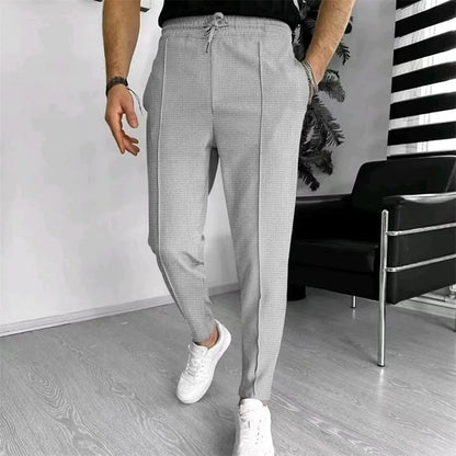 Men s Casual Elastic Waist Drawstring Trousers with Pockets Solid Color Streetwear Pants for Everyday Comfort