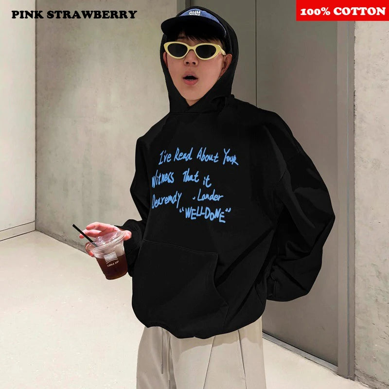 American style Letter Print Warm Hoodie Men Women Autumn Winter 2025 New Loose Casual Kangaroo Pouch Y2K Tops Youth Sweatshirt