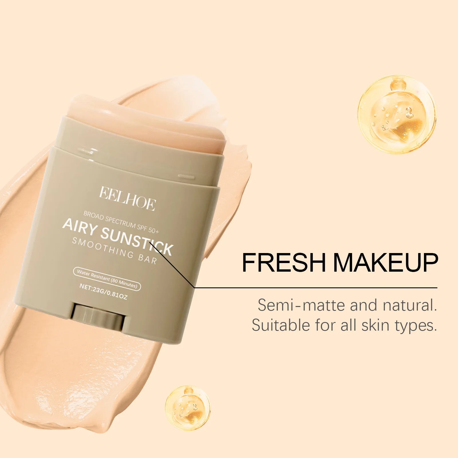Eelhoe Skin Refreshing Sunscreen Stick Keep Refresh Full Coverage No Sticky for Dry Oily Control Waterproof Body Sunscreens 50+