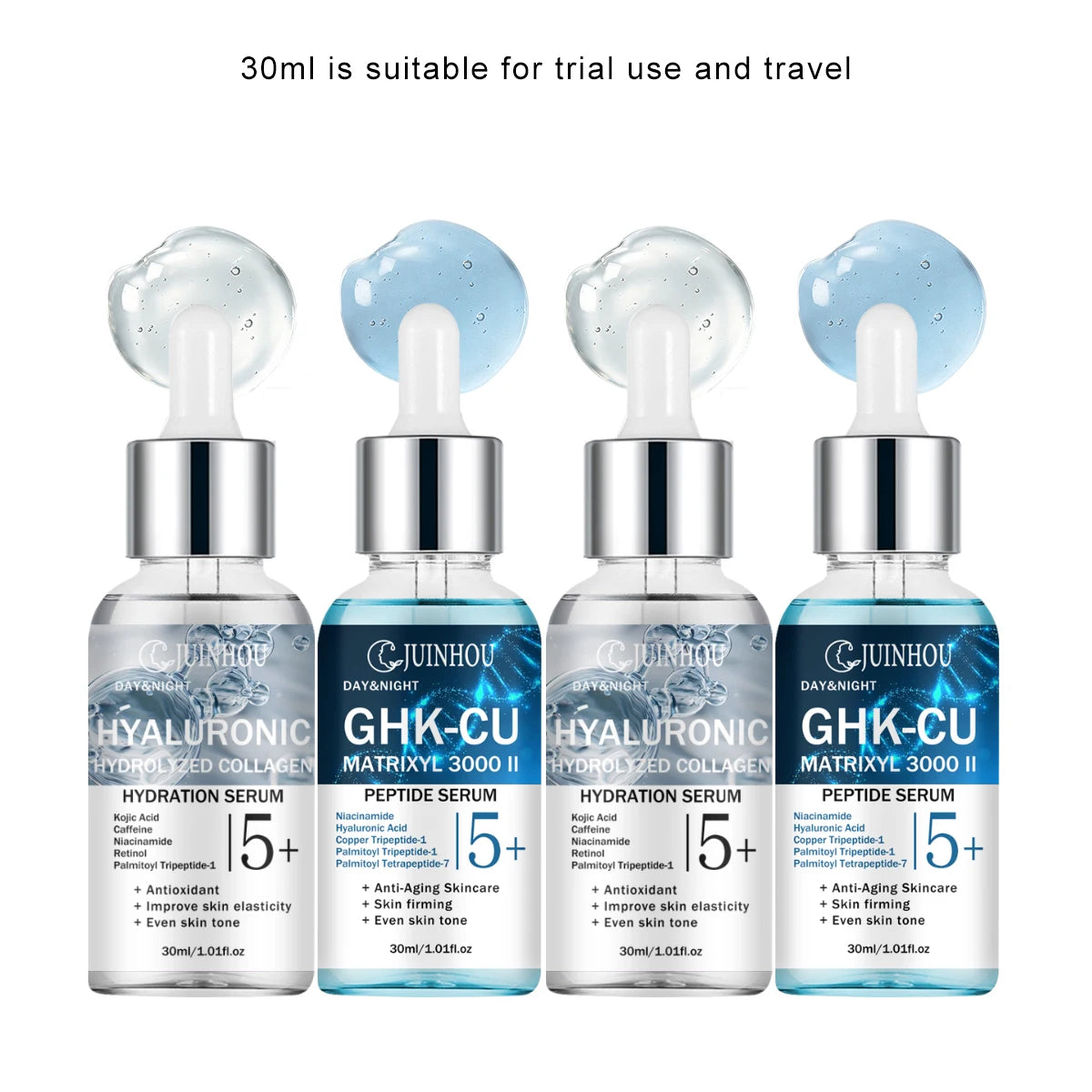 JUINHOU 2Pcs Skin Face Serum Copper Peptide Hyaluronic Acid Plumping Brighten Smooth Skin Deep Hydration Daily Facial Care