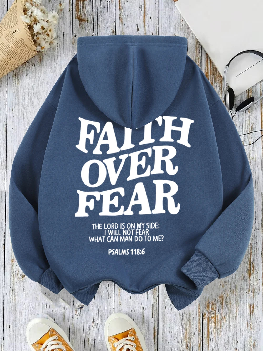 Casual Women's Hoodies Faith Over Fear Letter Printing Sweatshirts Fleece Warm Comfortable Pocket Pullovers Autumn Streetwear