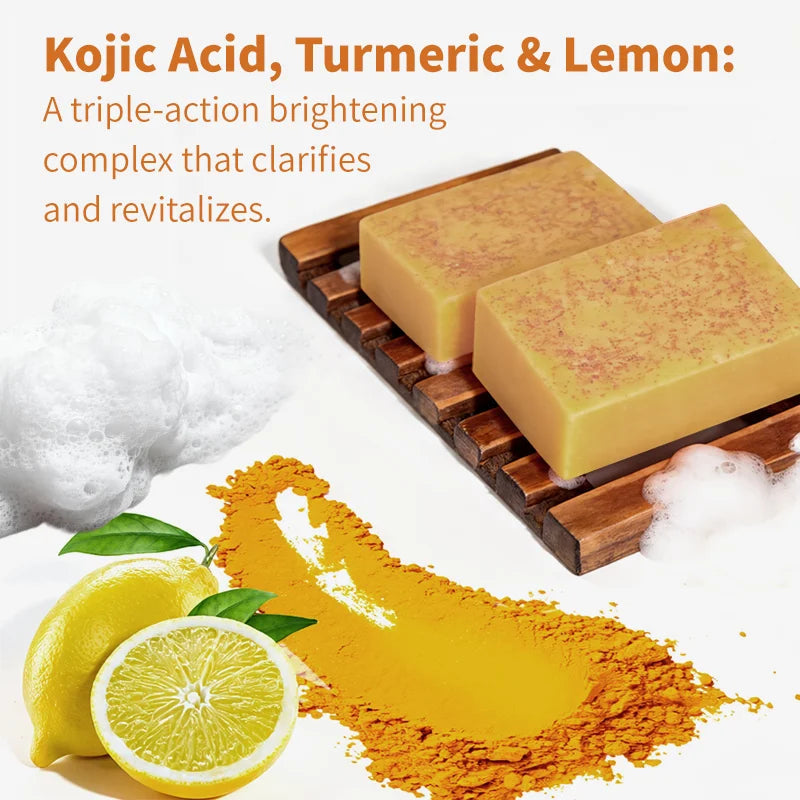 Lemon Turmeric Kojic Acid Soap 100g Brightening Skin Care Natural Whitening Beauty Bar for Facial Cleaning And Body Hygiene Halalzen