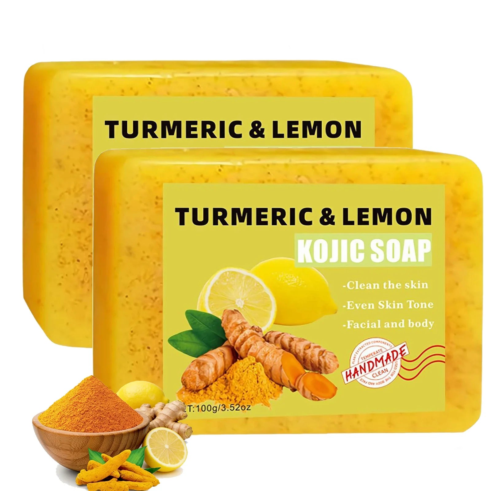 Turmeric Kojic Acid Lemon Soap Bar, Soap Bar Brighten Even Skin Vitamin E, Gentle Lemon Soap For Face,Body Wash Halalzen
