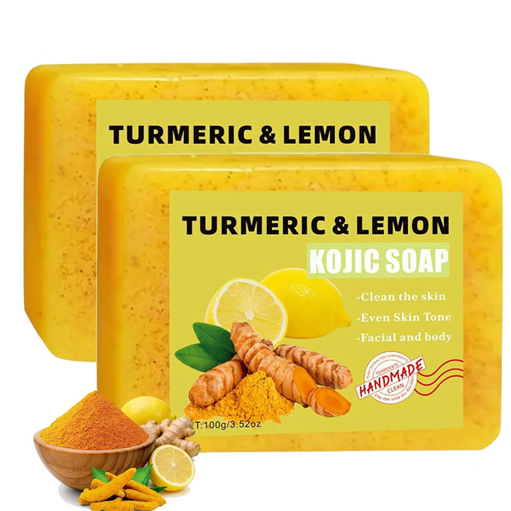 Turmeric Kojic Acid Lemon Soap Bar, Soap Bar Brighten Even Skin Vitamin E, Gentle Lemon Soap For Face,Body Wash Halalzen