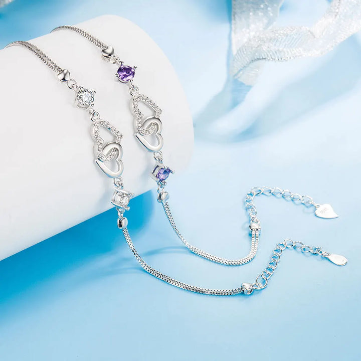 Pulsera de plata esterlina S925 incrustada con amatista natural y circonio en forma de corazón, pulsera para dama, joya con encanto, regalo de joyería para boda