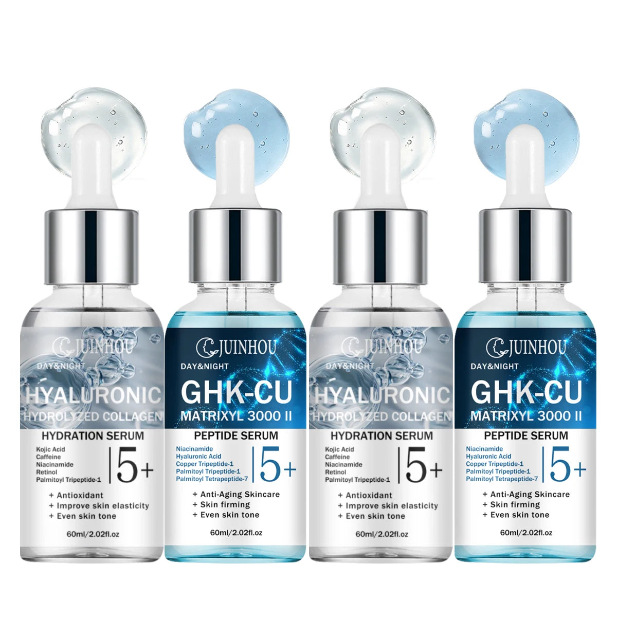 JUINHOU 2Pcs Skin Face Serum Copper Peptide Hyaluronic Acid Plumping Brighten Smooth Skin Deep Hydration Daily Facial Care