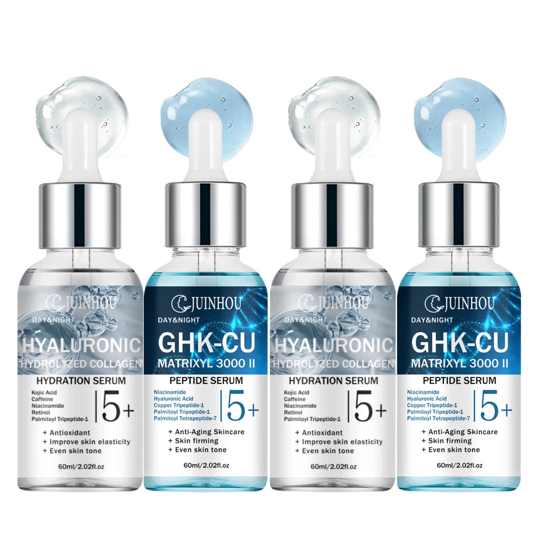 JUINHOU 2Pcs Skin Face Serum Copper Peptide Hyaluronic Acid Plumping Brighten Smooth Skin Deep Hydration Daily Facial Care